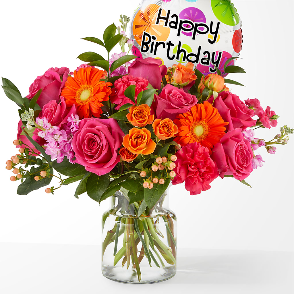 Fiesta Bouquet with Birthday Balloon – Corner Flowers, Brooklyn NY