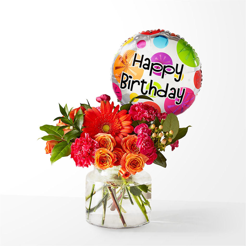 Fiesta Bouquet with Birthday Balloon – Corner Flowers, Brooklyn NY