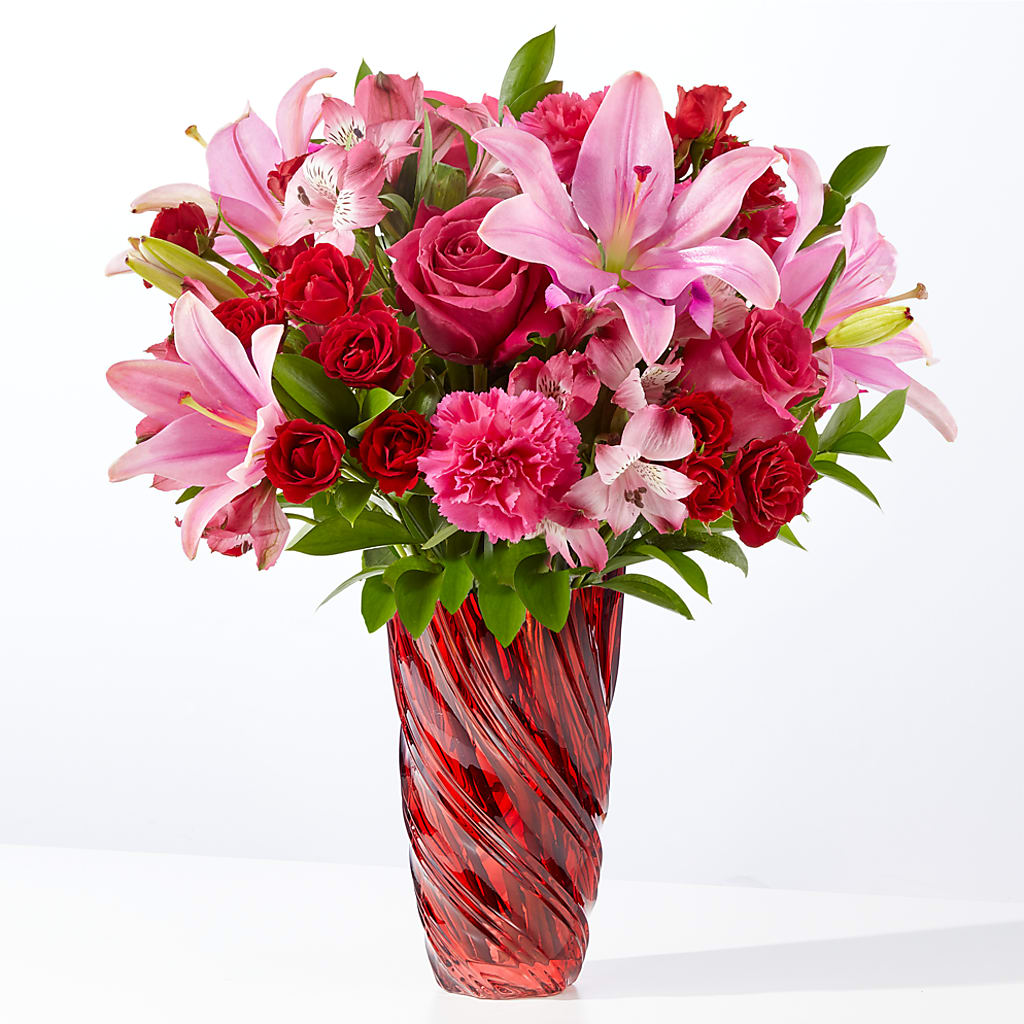 In Love Bouquet with Luxe Swirl Vase – Corner Flowers, Brooklyn NY
