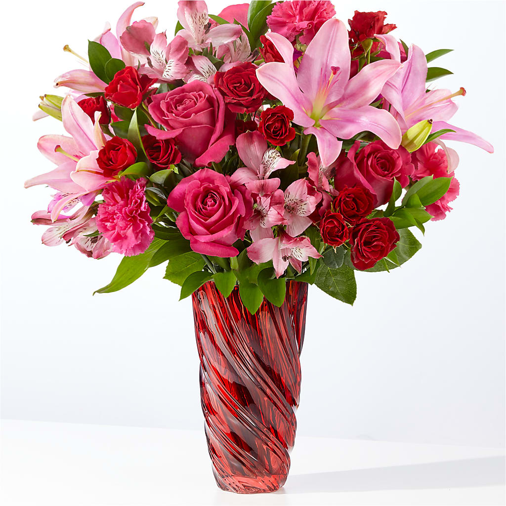 In Love Bouquet with Luxe Swirl Vase – Corner Flowers, Brooklyn NY