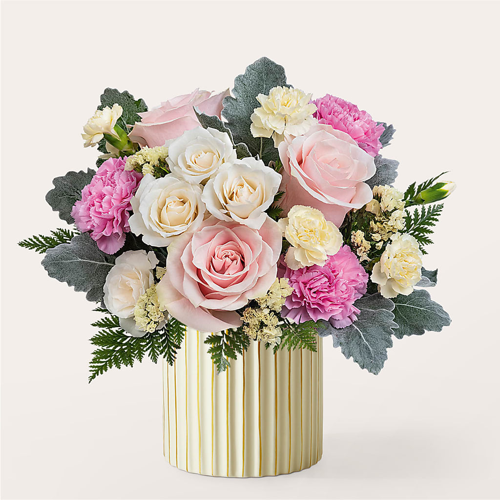 Blissful Moments Bouquet with Ivory Vase – Corner Flowers, Brooklyn NY