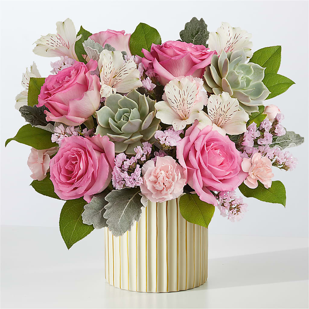 Dusty Rose Bouquet with Ivory Vase – Corner Flowers, Brooklyn NY