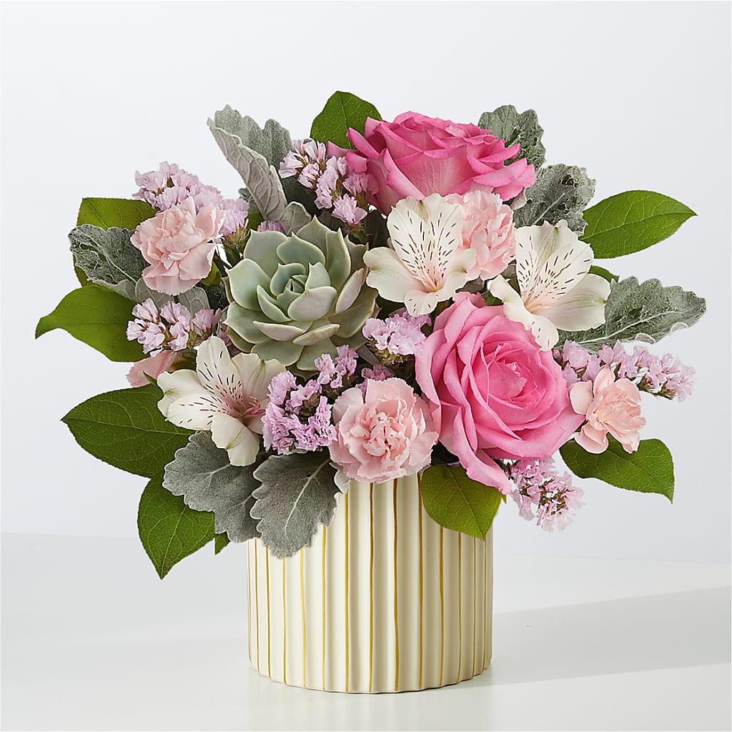Dusty Rose Bouquet with Ivory Vase – Corner Flowers, Brooklyn NY