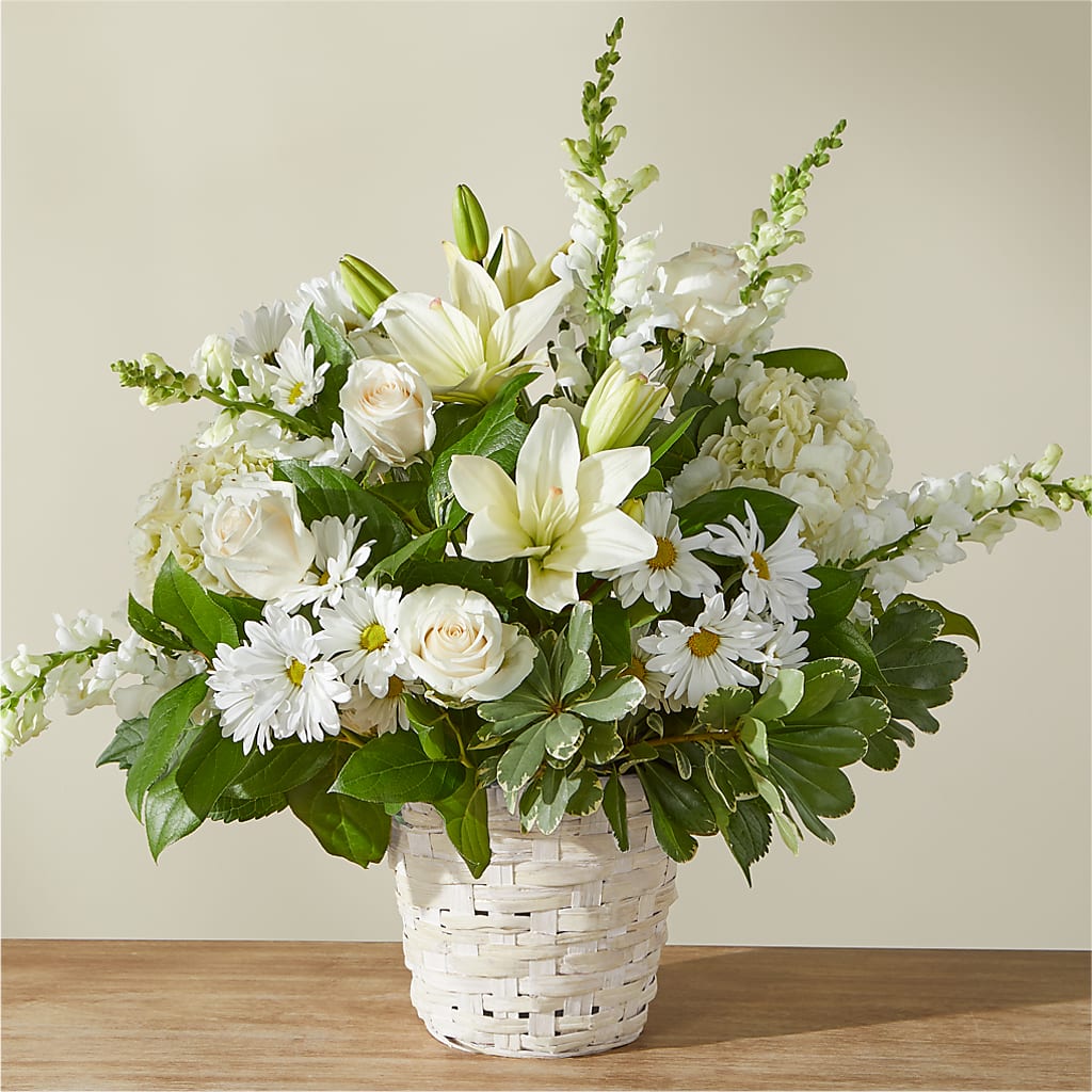 Ivory Elegance Floral Basket – Corner Flowers, Brooklyn NY