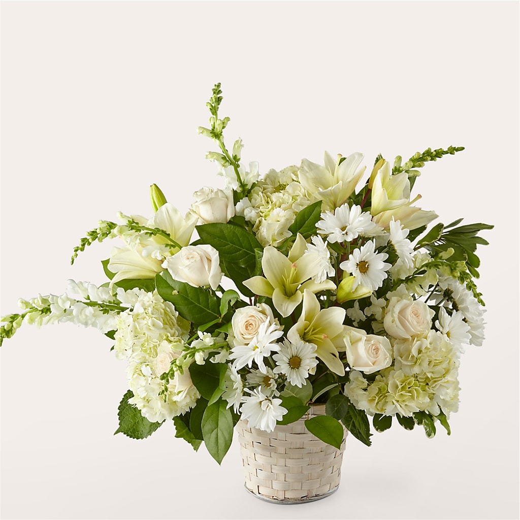 Ivory Elegance Floral Basket – Corner Flowers, Brooklyn NY