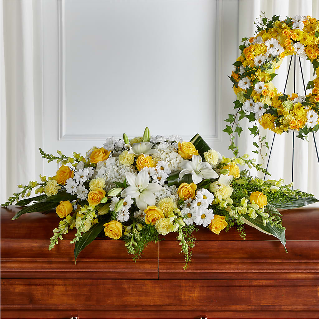Golden Harmony Casket Spray – Corner Flowers, Brooklyn NY