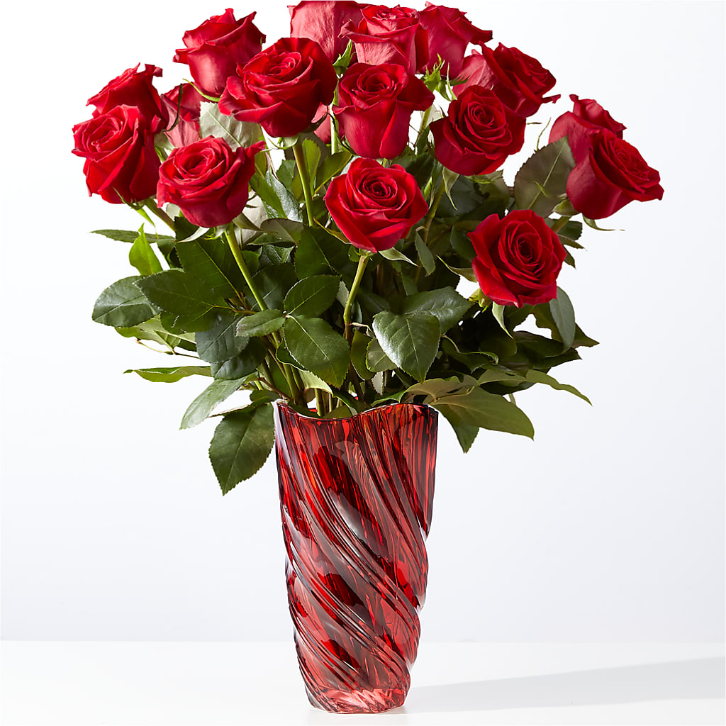 Classic Love Red Rose Bouquet with Luxe Swirl Vase – Corner Flowers, Brooklyn NY