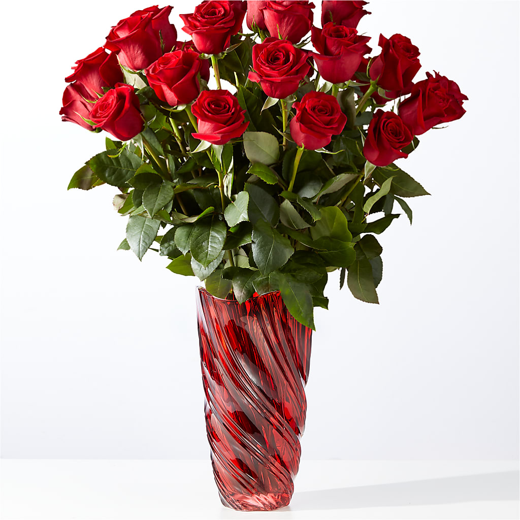 Classic Love Red Rose Bouquet with Luxe Swirl Vase – Corner Flowers, Brooklyn NY