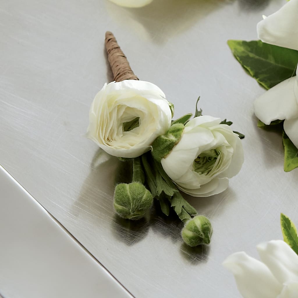 White Ranunculus Boutonniere – Corner Flowers, Brooklyn NY
