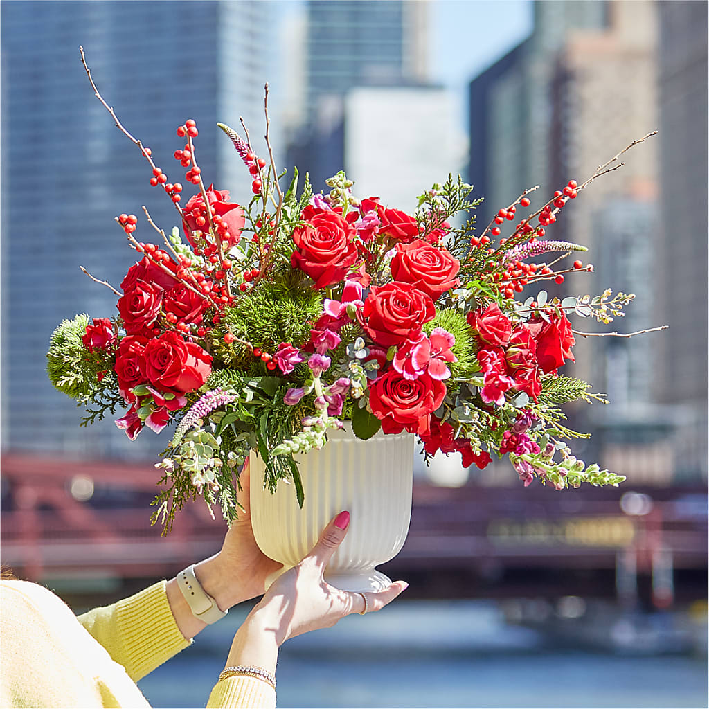 Big Red Bow Bouquet –  Corner Flowers, Brooklyn NY