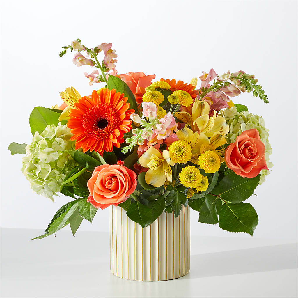 Autumn Sunshine Bouquet with Ivory Vase –  Corner Flowers, Brooklyn NY