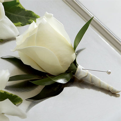 White Rose Boutonniere –  Corner Flowers, Brooklyn NY